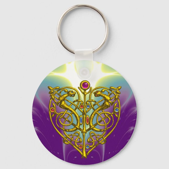HYPER VALENTINE/ GOLD CELTIC KNOT HEART IN PURPLE KEYCHAIN (Front)