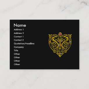 HYPER VALENTINE,GOLD CELTIC KNOT HEART JEWEL Black Business Card