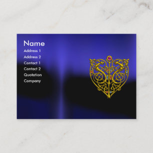 HYPER VALENTINE,GOLD CELTIC KNOT HEART JEWEL Blue Business Card
