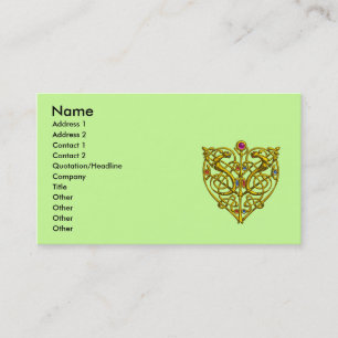 HYPER VALENTINE,GOLD CELTIC KNOT HEART JEWEL Green Business Card