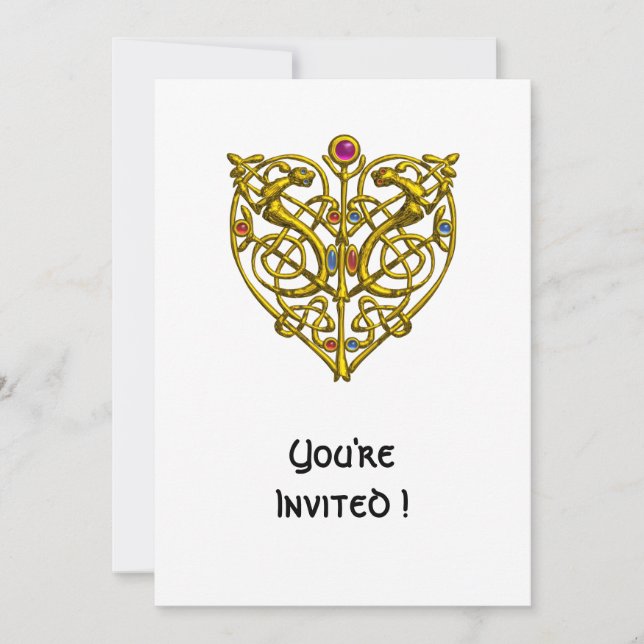 HYPER VALENTINE/ GOLD CELTIC KNOT HEART White Invitation (Front)