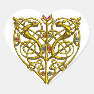 HYPER VALENTINE/ GOLD CELTIC KNOT HEART WITH GEMS HEART STICKER
