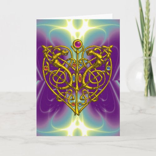 HYPER VALENTINE Gold Celtic Knot Heart With Gems Holiday Card