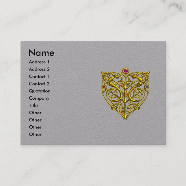 HYPER VALENTINE,GOLD CELTIC KNOTS HEART Black Grey Business Card (Front)