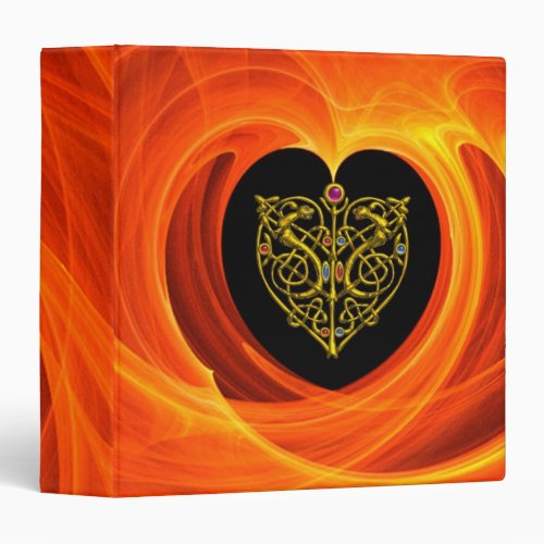 HYPER VALENTINE  GOLDEN HEART IN FRACTAL SWIRLS 3 RING BINDER