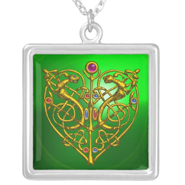 HYPER VALENTINE,  green emerald Silver Plated Necklace (Front)