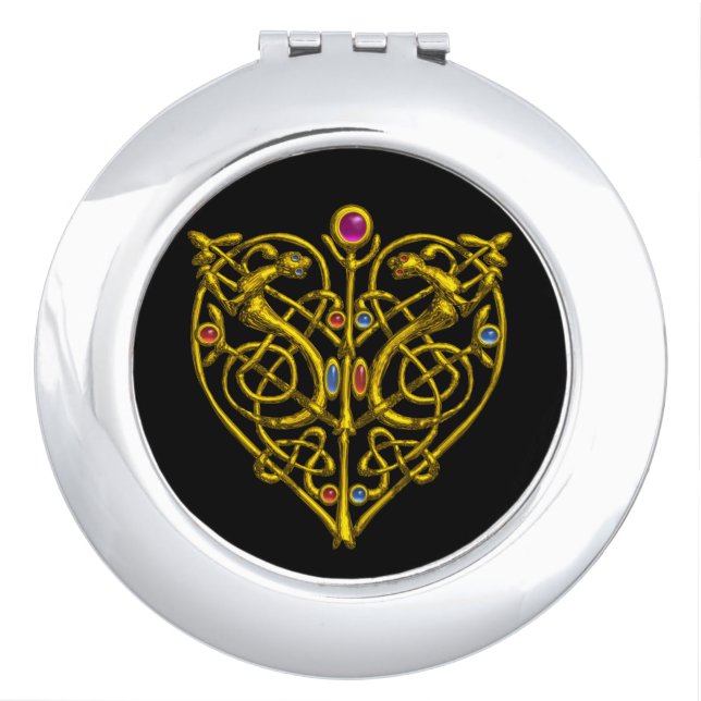 HYPER VALENTINE HEART Gold Celtic Knot Animals Makeup Mirror (Front)