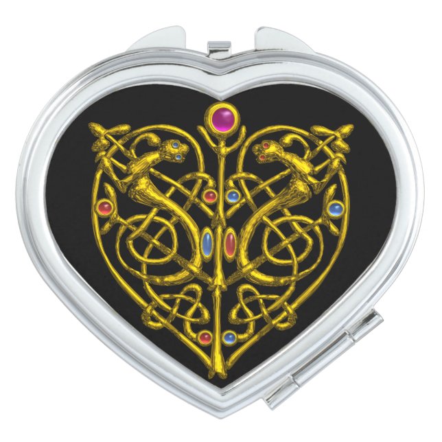 HYPER VALENTINE HEART Gold Celtic Knots Vanity Mirror (Front)