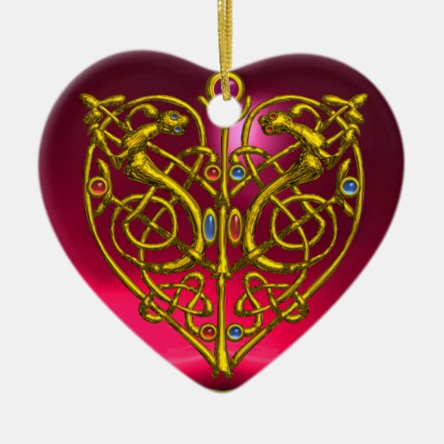 HYPER VALENTINE HEART Red Ruby and Blue Sapphire Ceramic Ornament