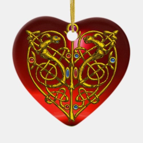 HYPER VALENTINE HEART Red Ruby and Blue Sapphire Ceramic Ornament