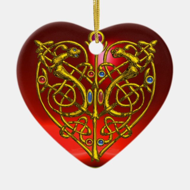 HYPER VALENTINE HEART Red Ruby and Blue Sapphire Ceramic Ornament (Front)