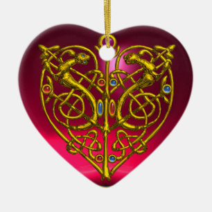 HYPER VALENTINE HEART Red Ruby and Green Emerald Ceramic Ornament