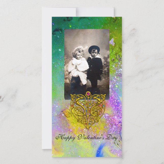 HYPER VALENTINE ,Purple Green Gold Sparkles Holiday Card (Front)