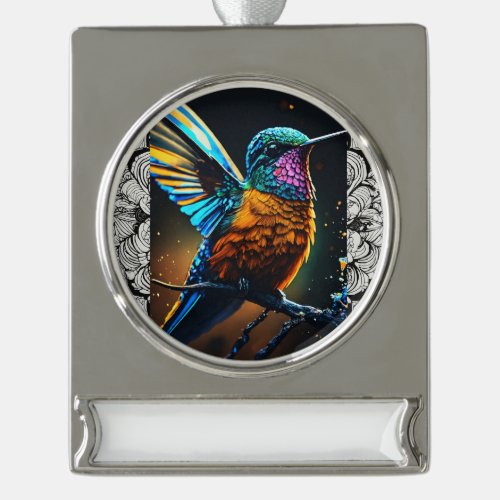 Hyperdetailed Hummingbird Ultra High Definition  Silver Plated Banner Ornament