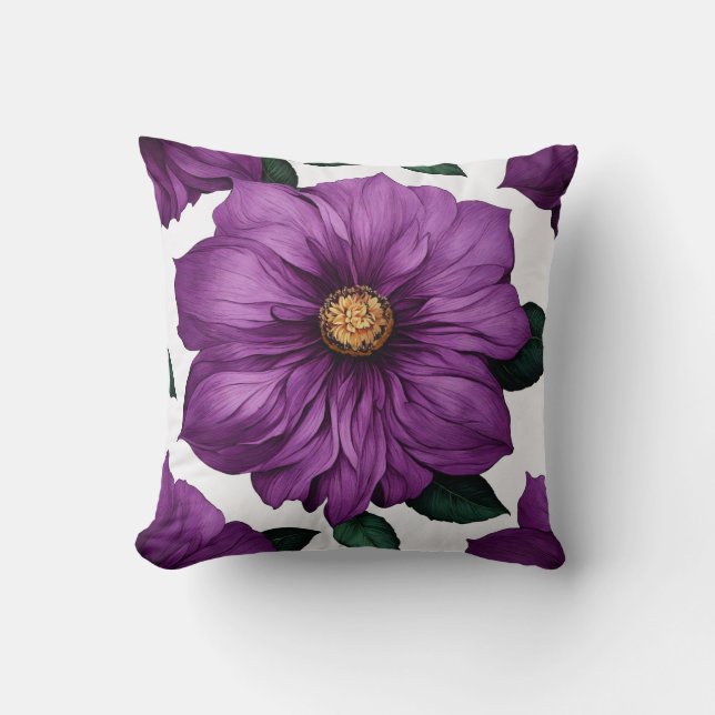Hyperrealistic Purple Flower Illustration Throw Pillow (Front)