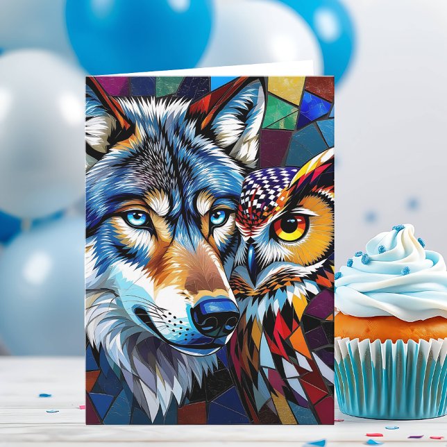 Hyperreaslistic Wolf and Owl | Happy Birthday Card (Creator Uploaded)