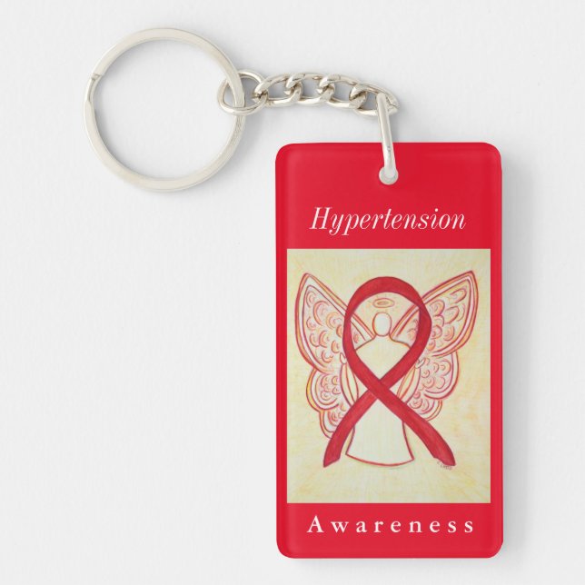 Hypertension Awareness Red Ribbon Angel Keychain (Front)
