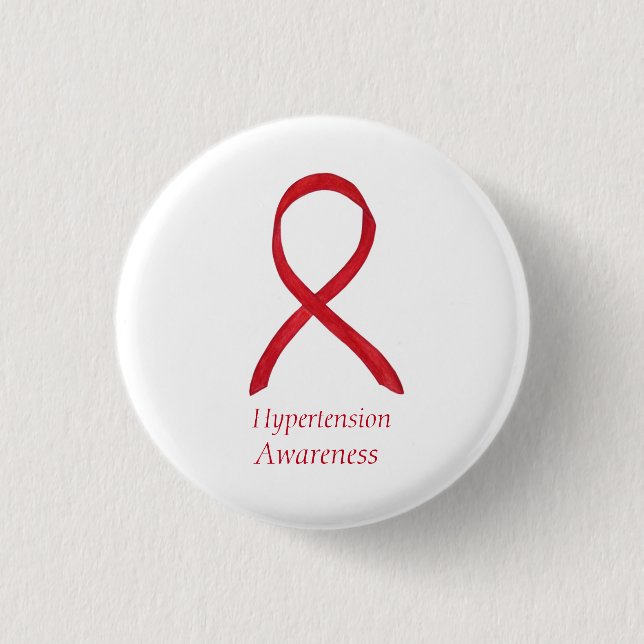 Hypertension (HTN) Awareness Red Ribbon Custom Pin (Front)