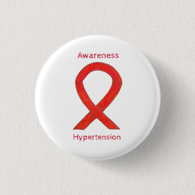 Hypertension (HTN) Awareness Red Ribbon Custom Pin (Front)