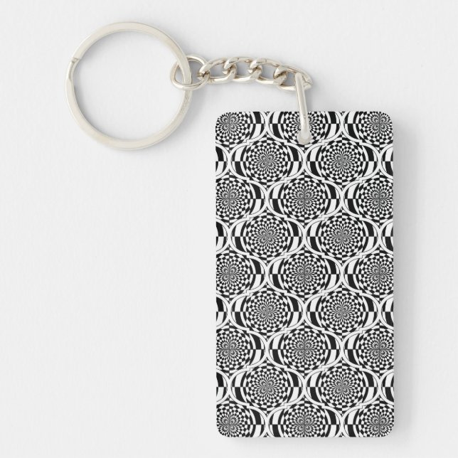 Hypnosis Pattern black white + your ideas Keychain (Front)