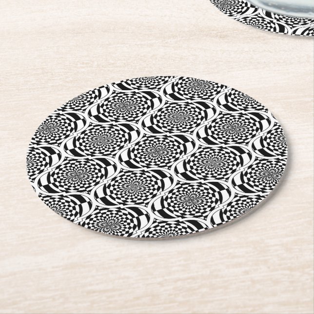 Hypnosis Pattern black white + your ideas Round Paper Coaster (Angled)
