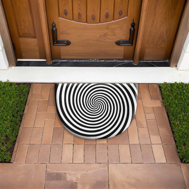 Hypnosis Spiral Welcome Doormat (Set your feet on the trippy side with our black and white Hypnosis doormat—the perfect mind bender!)