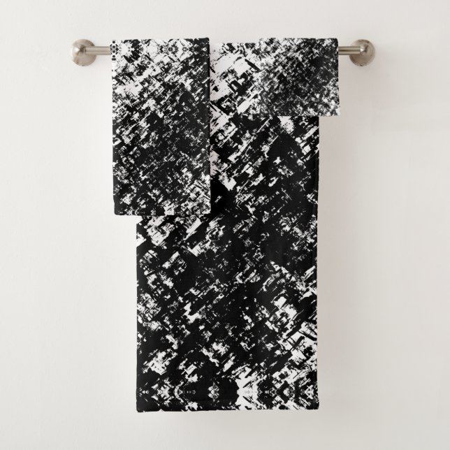 Hypnotic Abstract Black And White Modern Art Bath Towel Set (Insitu)