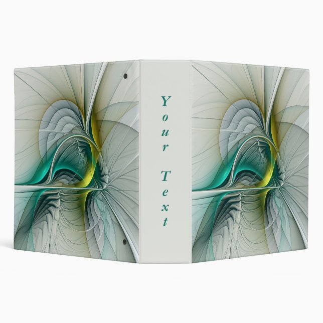 Hypnotic Abstract Golden Turquoise Teal Fractal 3 Ring Binder (Background)