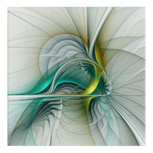 Hypnotic Abstract Golden Turquoise Teal Fractal Acrylic Print