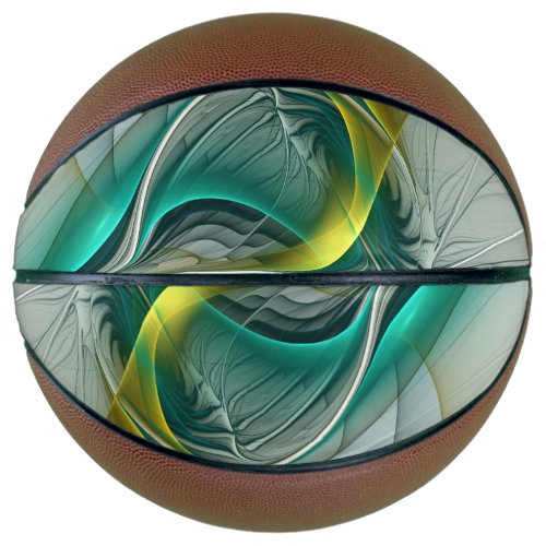 Hypnotic Abstract Golden Turquoise Teal Fractal Basketball