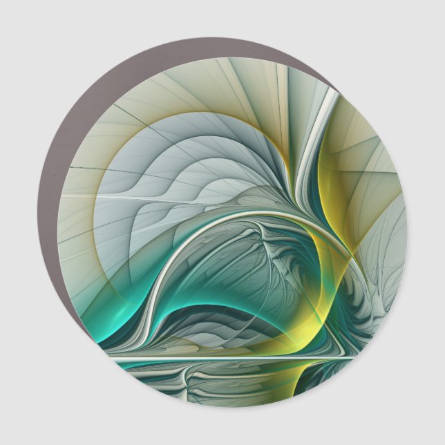 Hypnotic Abstract Golden Turquoise Teal Fractal Car Magnet (Front)