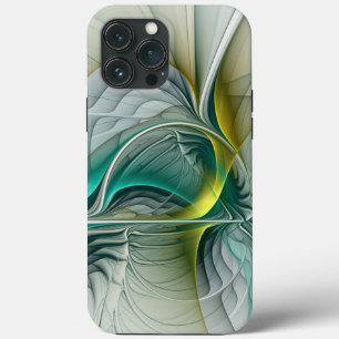 Hypnotic Abstract Golden Turquoise Teal Fractal iPhone 13 Pro Max Case