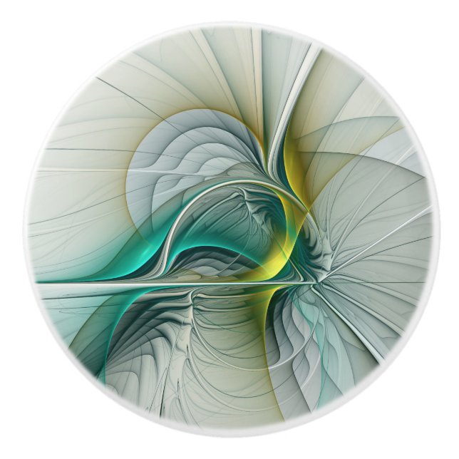 Hypnotic Abstract Golden Turquoise Teal Fractal Ceramic Knob (Front)