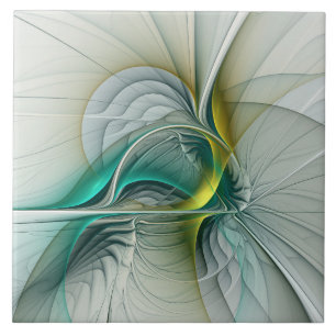 Hypnotic Abstract Golden Turquoise Teal Fractal Ceramic Tile