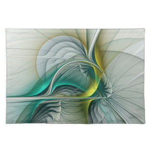 Hypnotic Abstract Golden Turquoise Teal Fractal Cloth Placemat