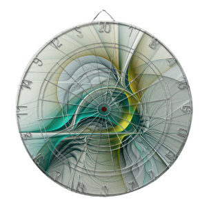 Hypnotic Abstract Golden Turquoise Teal Fractal Dart Board