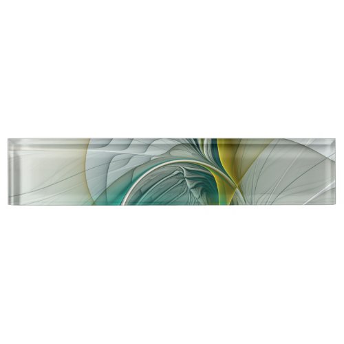 Hypnotic Abstract Golden Turquoise Teal Fractal Desk Name Plate