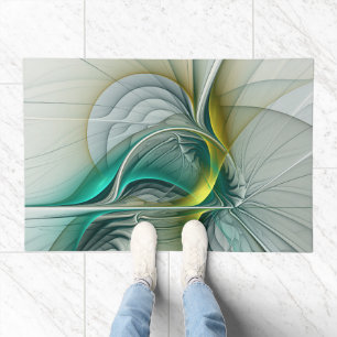 Hypnotic Abstract Golden Turquoise Teal Fractal Doormat
