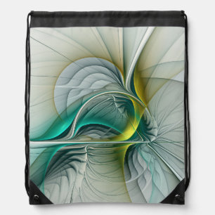Hypnotic Abstract Golden Turquoise Teal Fractal Drawstring Bag