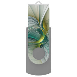 Hypnotic Abstract Golden Turquoise Teal Fractal Flash Drive