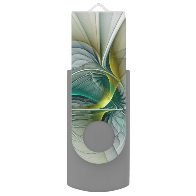 Hypnotic Abstract Golden Turquoise Teal Fractal Flash Drive (Front Vertical)
