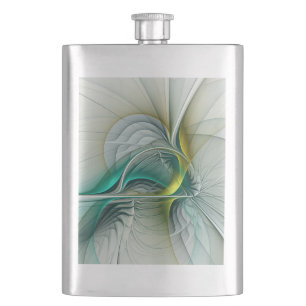 Hypnotic Abstract Golden Turquoise Teal Fractal Flask