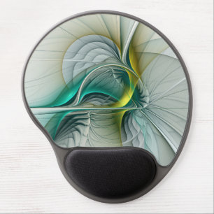Hypnotic Abstract Golden Turquoise Teal Fractal Gel Mouse Pad