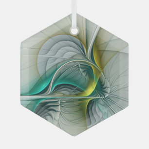 Hypnotic Abstract Golden Turquoise Teal Fractal Glass Ornament