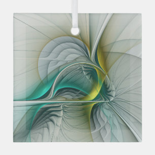 Hypnotic Abstract Golden Turquoise Teal Fractal Glass Ornament