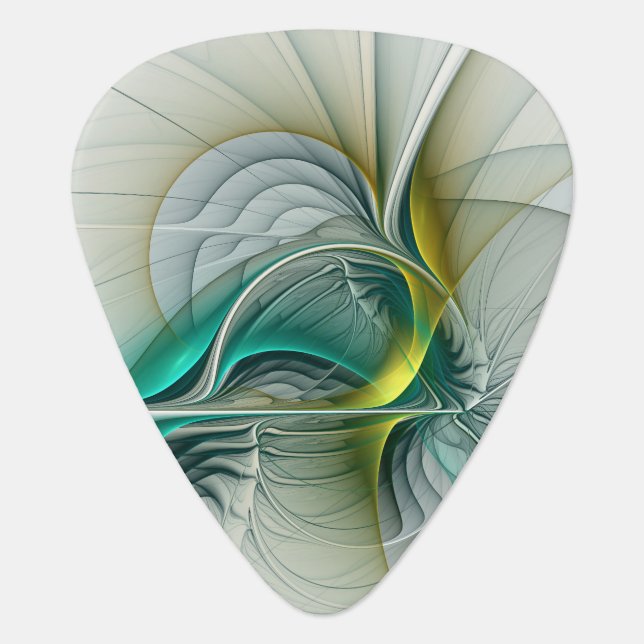 Hypnotic Abstract Golden Turquoise Teal Fractal Guitar Pick (Front)