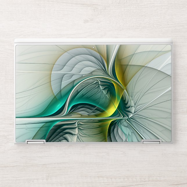 Hypnotic Abstract Golden Turquoise Teal Fractal HP Laptop Skin (Front)