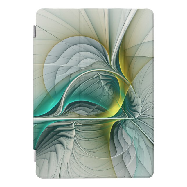 Hypnotic Abstract Golden Turquoise Teal Fractal iPad Pro Cover (Front)