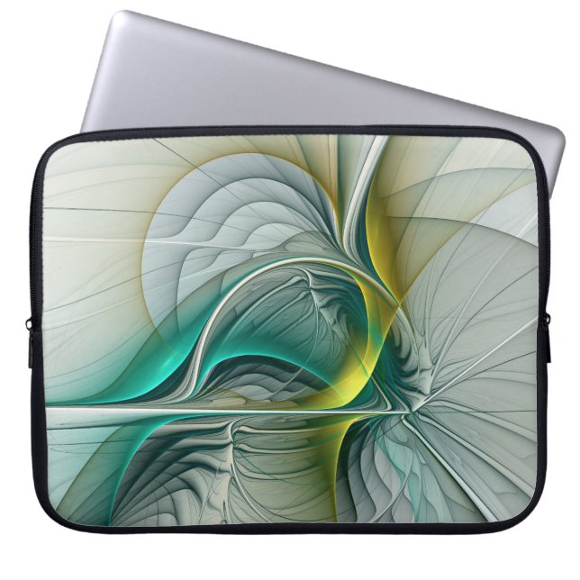 Hypnotic Abstract Golden Turquoise Teal Fractal Laptop Sleeve (Front)