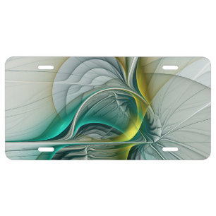 Hypnotic Abstract Golden Turquoise Teal Fractal License Plate